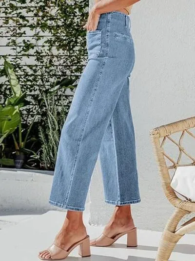 Button Fly Cropped Pocket Denim Jeans