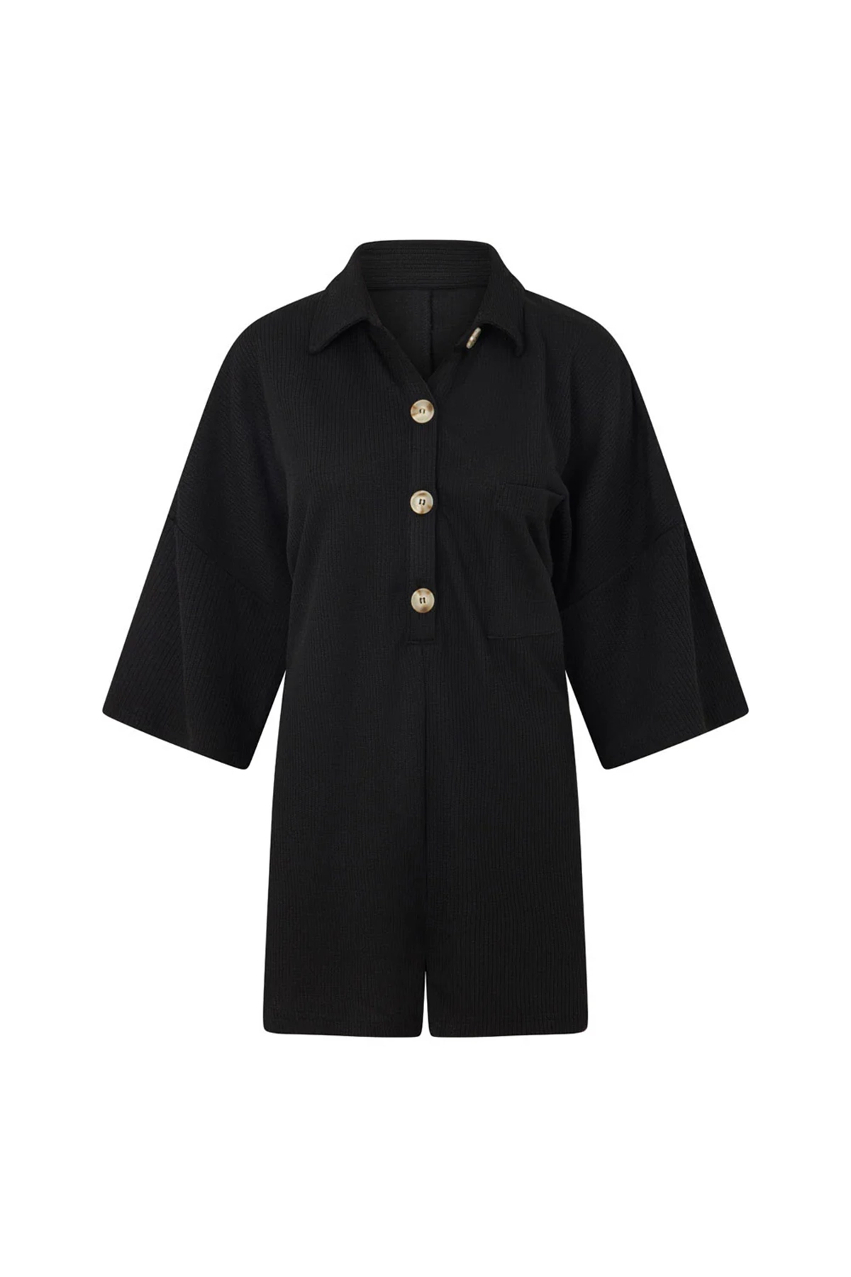 Black Oversized Corduroy Short Jumpsuit