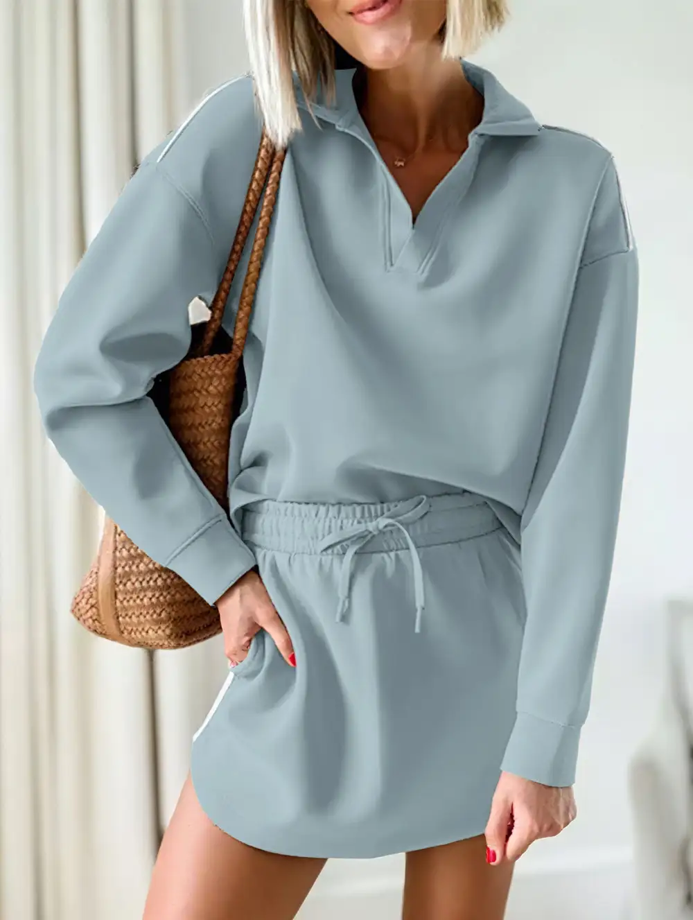 Sport Collar Top Skirt Set