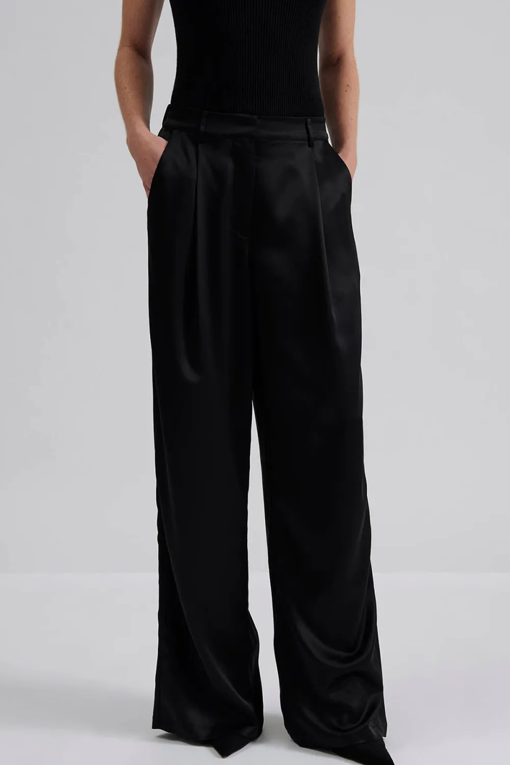 Elastic Waist Wide Leg Satin Trousers