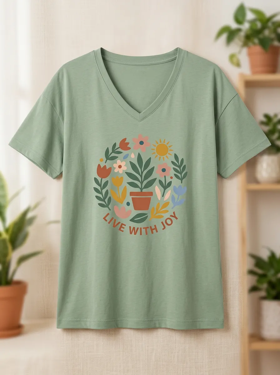 Women's Plant Live With Joy Floral Print T-Shirt