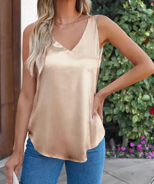 Metallic Deep V Neck Loose Tank Top