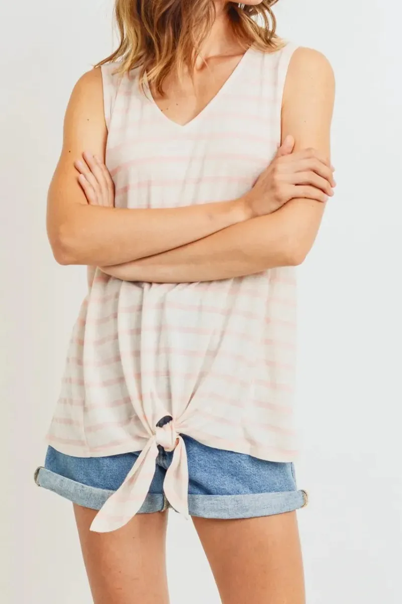 Sleeveless Front Tie Striped Top