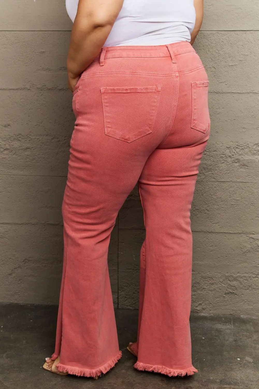 Smooth High Waist Flare Leg Slit Denim Jeans
