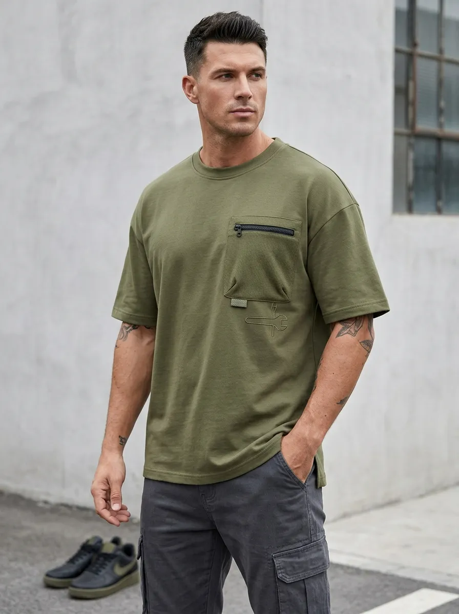 Practical Graphic Print Fit Men's Cargo Pocket T-Shirt