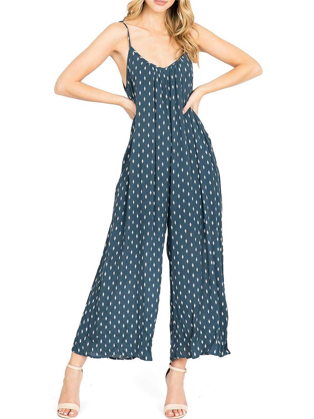 Navy Blue Polka - Dot Culotte Jumpsuit