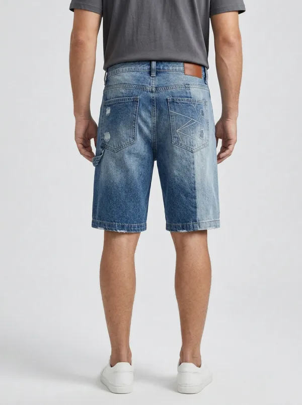 Men's Geometric Distressed Line Graphic Distressed Denim Shorts