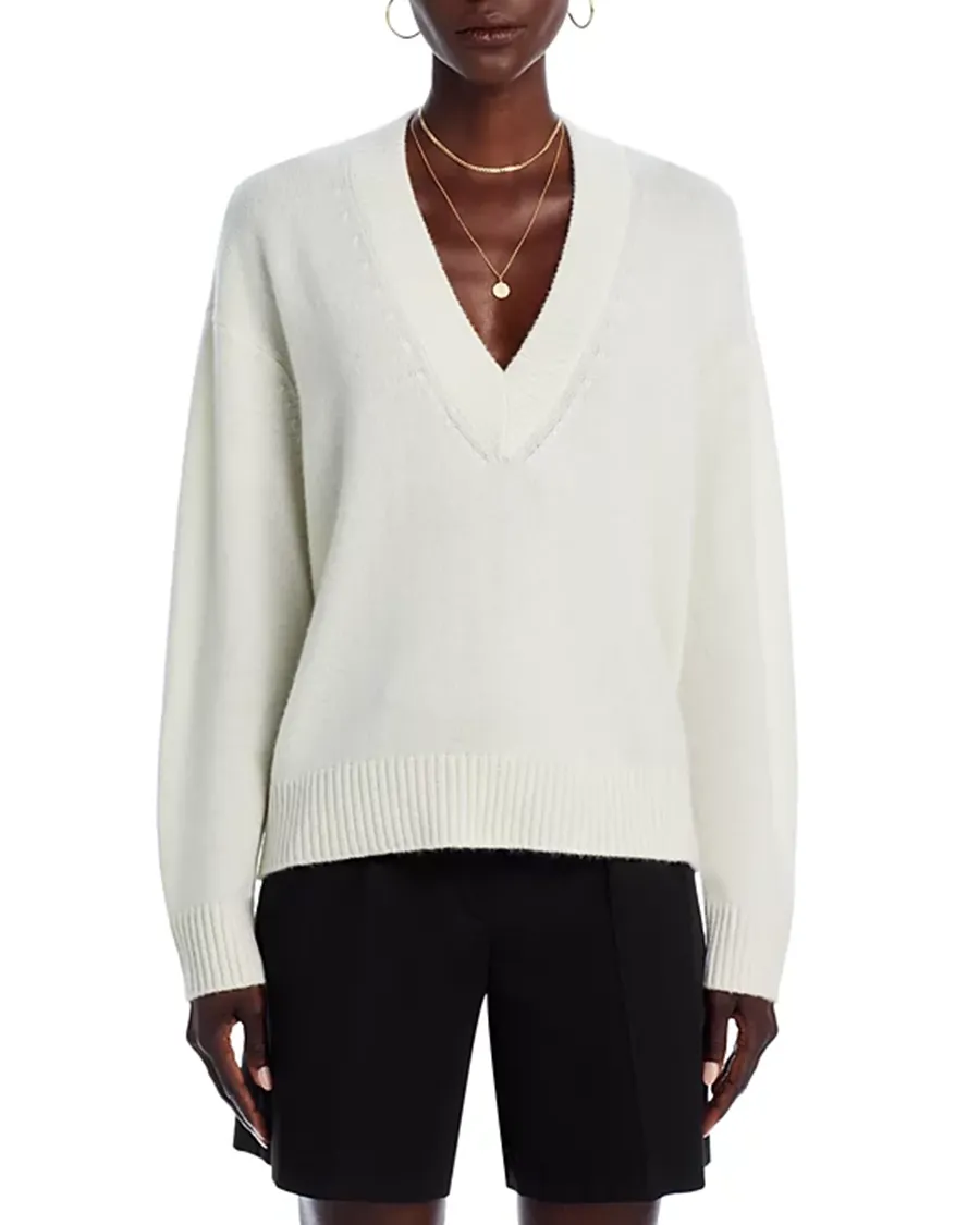 Cashmere Drop Shoulder V-neck Sweater