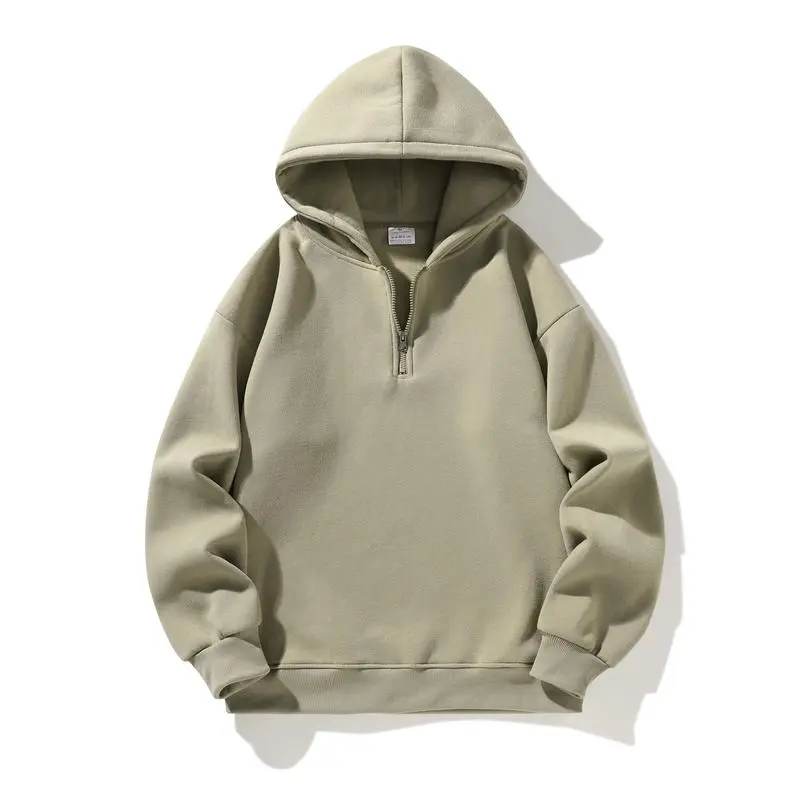 Autumn and Winter Men's Solid Color Sports Casual Zipper Hoodie Warm Lightweight Pullover Beige