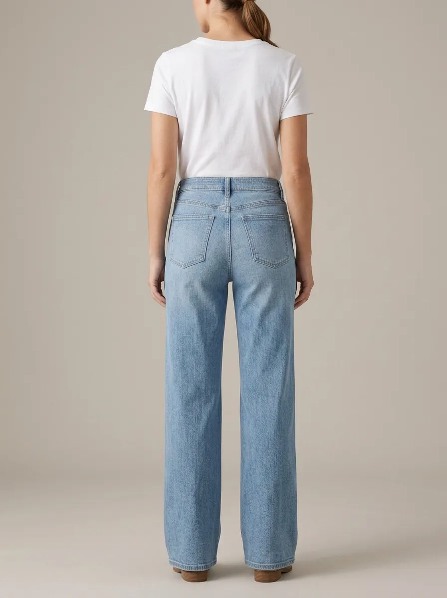 Casual-Refined High-Rise Wide-Leg Washed Denim Jeans