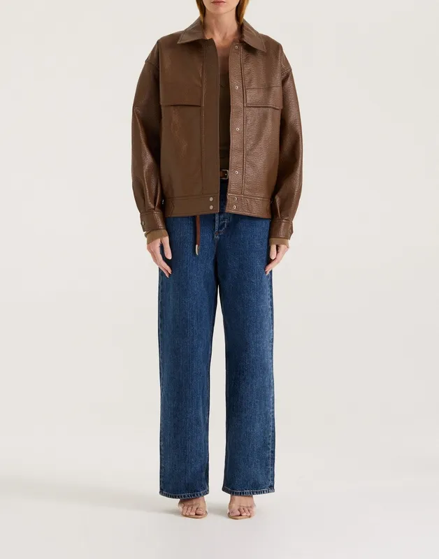 Pecan Boxy Faux Leather Jacket