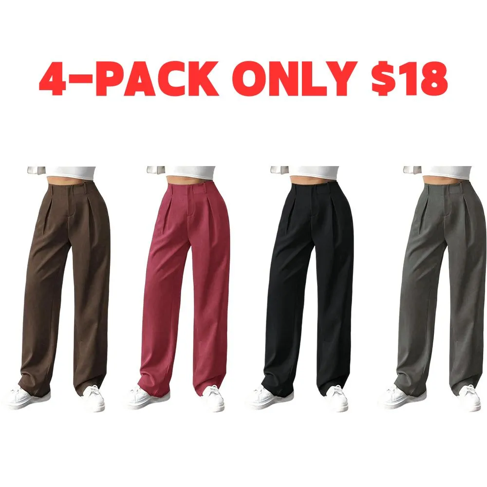 Women's Solid Color Plicated Pocket Wide Leg Pants, Elegant Zipper Fly Trousers for Work Office Business, Ladies Spring & Fall Clothes
