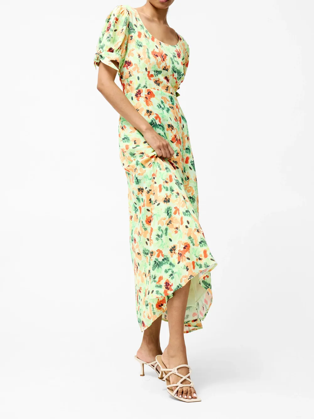 Round Neck Light Green Art Print Short Sleeve Dress