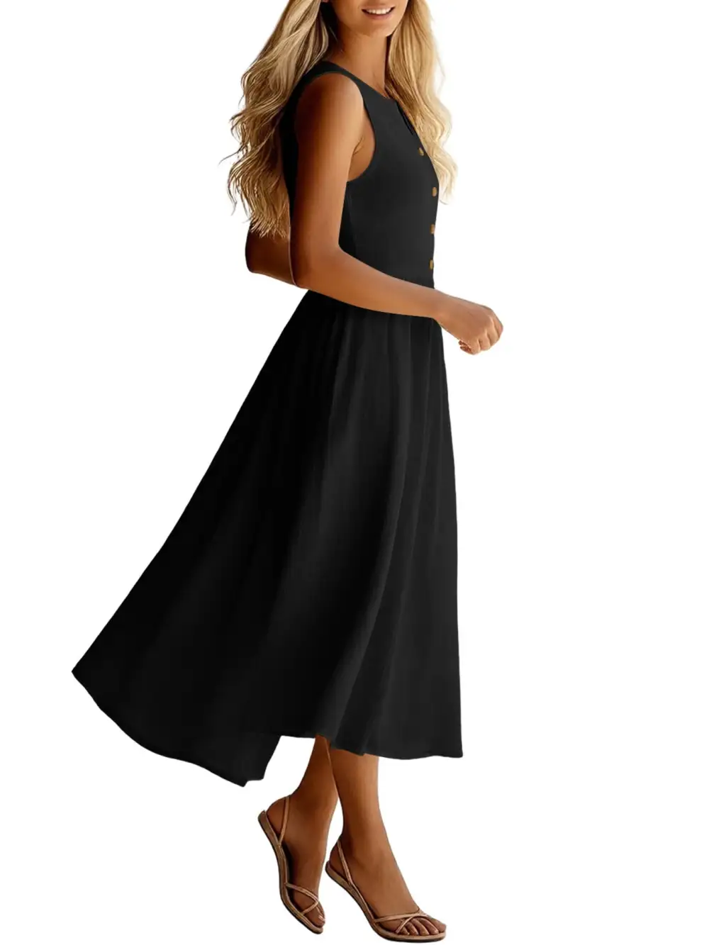 Clean Line Button Front Sleeveless Midi Dress