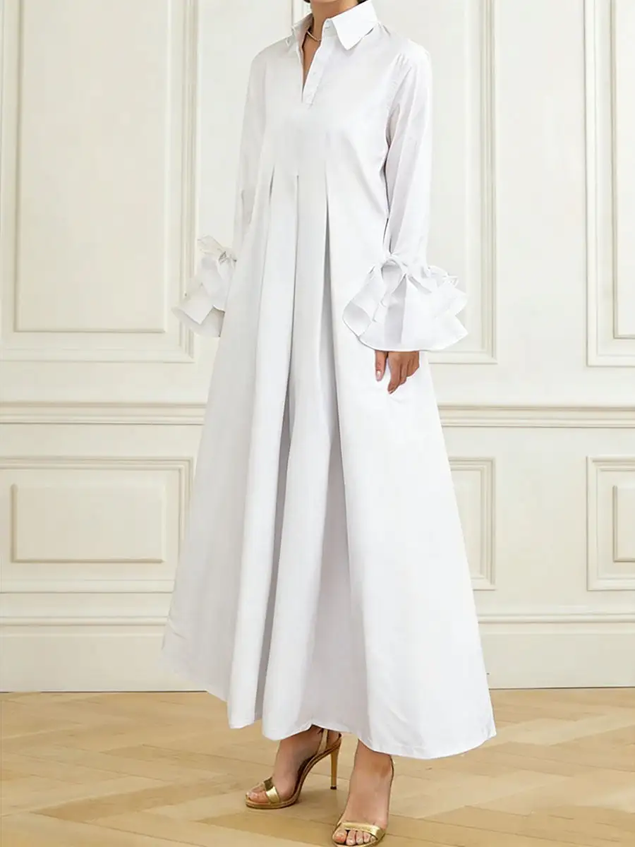 Flared Pleated Shirt Maxi Dress
