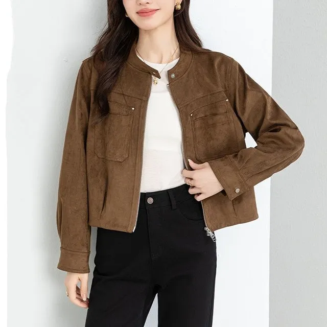 Relaxed Suede Casual Outerwear Jacket