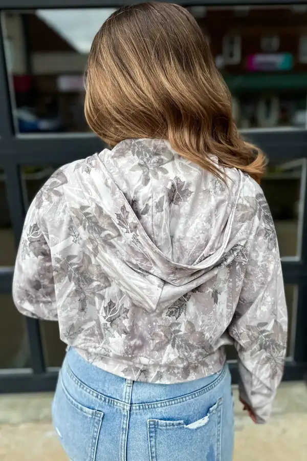 Camo Print Pocket Detail Zip Detail Hoodie
