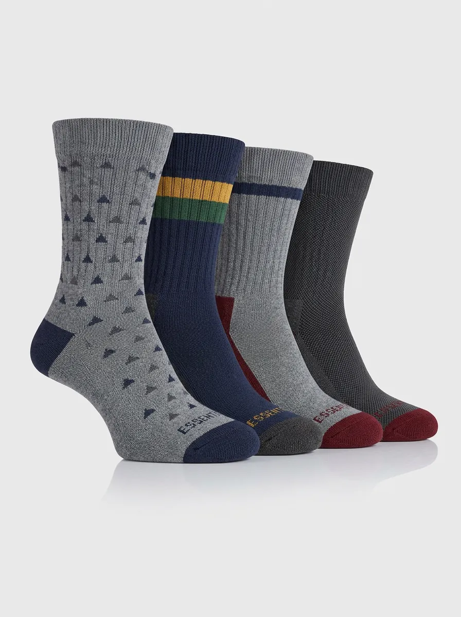 Versatile Geometric Striped Look Men's Four Pair Socks
