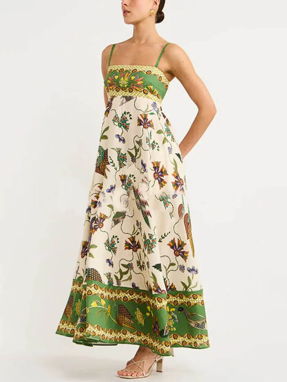 Sun Drenched Print Smocked Back Pocketed Midi Dress