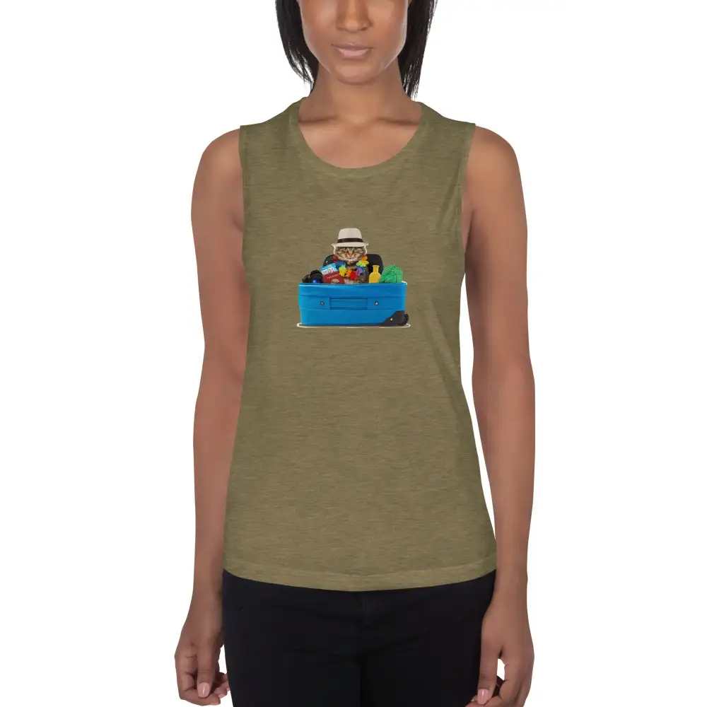 Graphic Ladies Muscle Tank Cat Tourist Tank Top