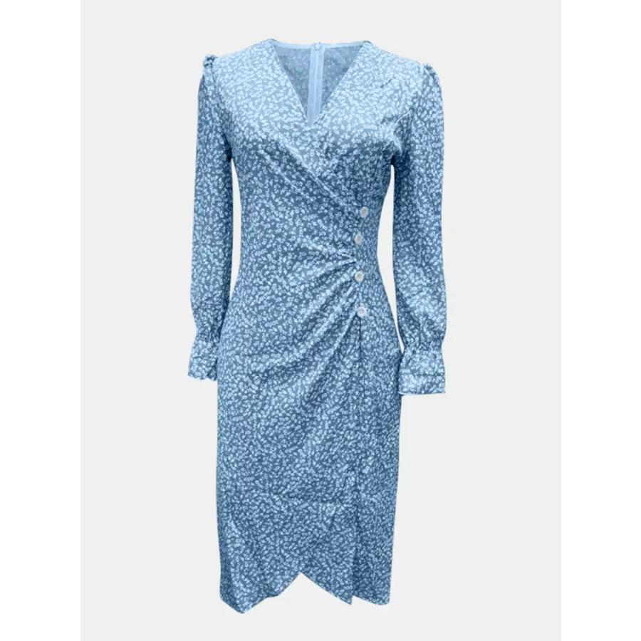 Full Size Surplice Long Sleeve Midi Dress