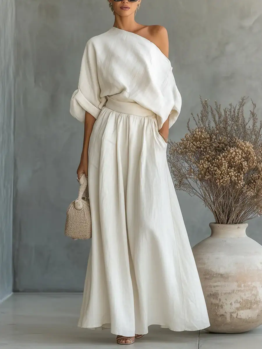 Relaxed One Shoulder Blouse And Pants Set
