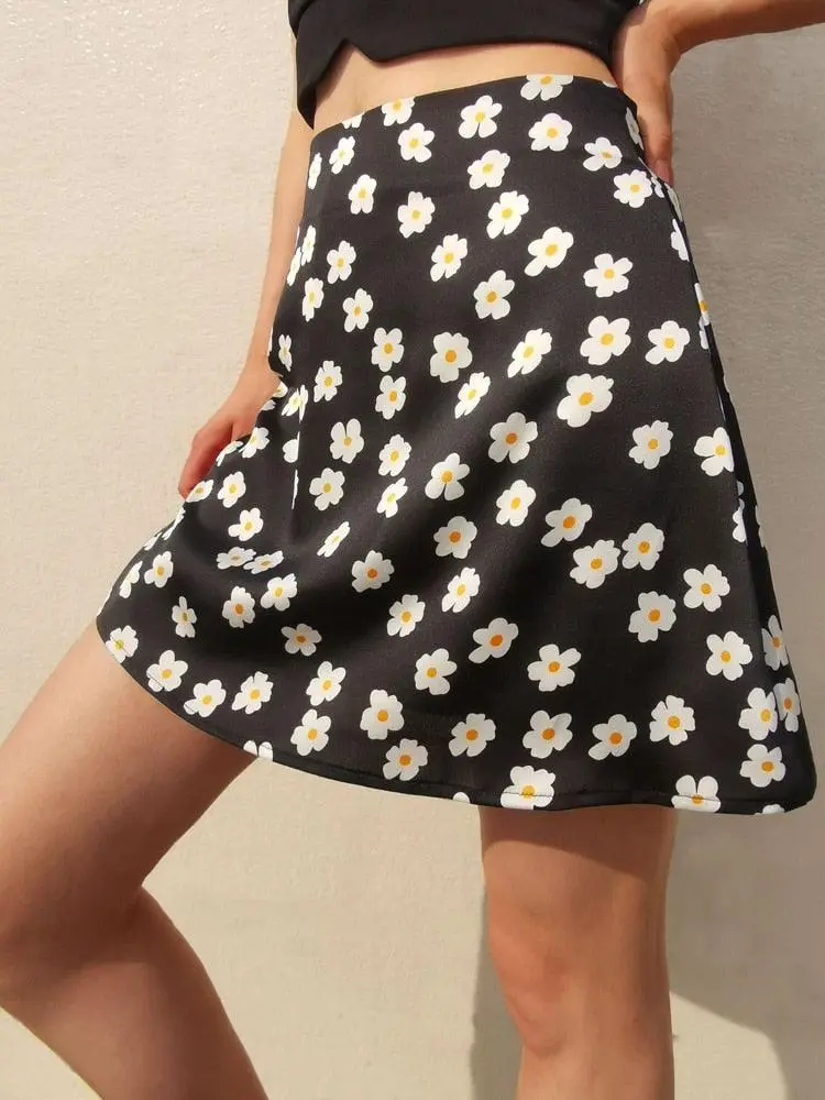 Satin Silk Floral Skirt