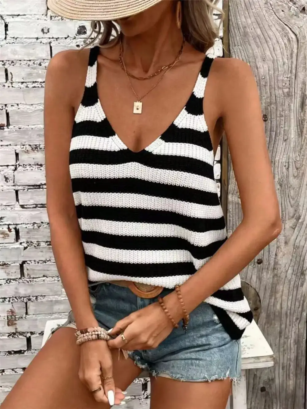 V-Neck Striped Tank Top