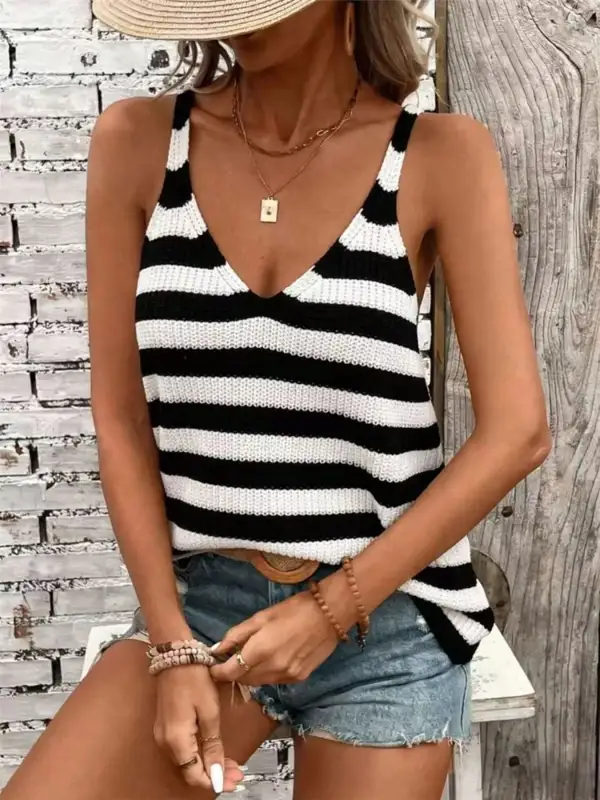 V-Neck Striped Tank Top