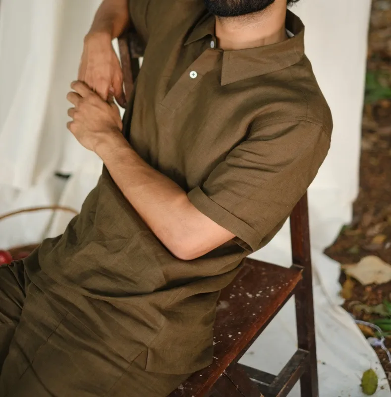 Olive Linen Polo Shirt