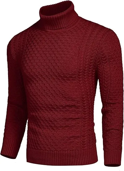 Men's Slim Fit Turtleneck Sweater Casual Knitted Twisted Pullover Solid Sweaters PACKAGE SET