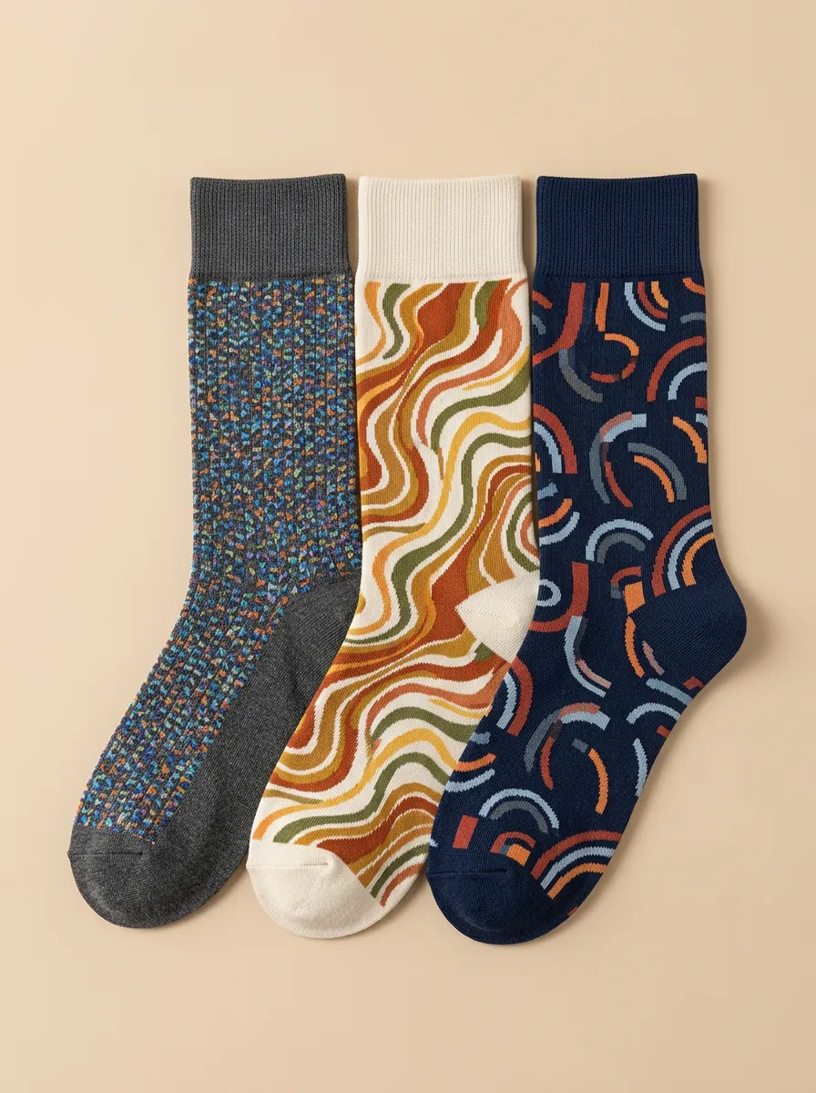 Men's Retro Abstract Pattern Print 3-Pack Socks