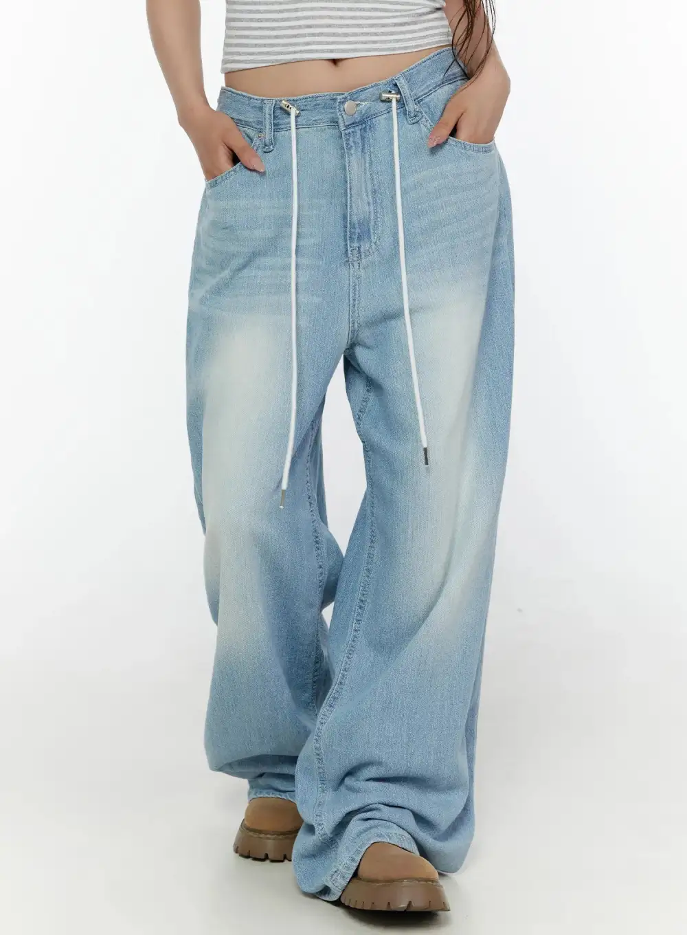 Drawstring Wide Leg Jeans