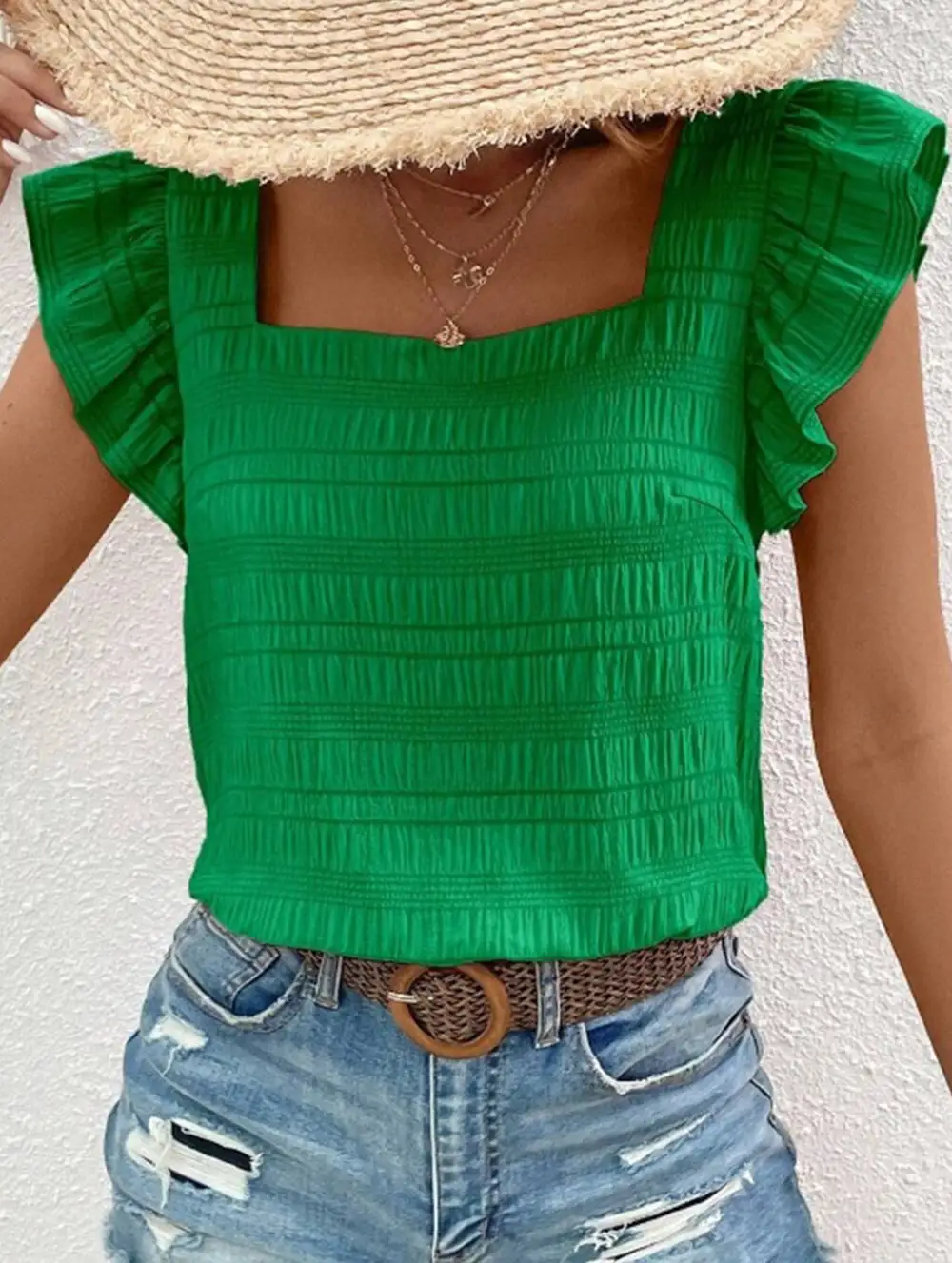 Square Neck Short Sleeves T Shirts Tee
