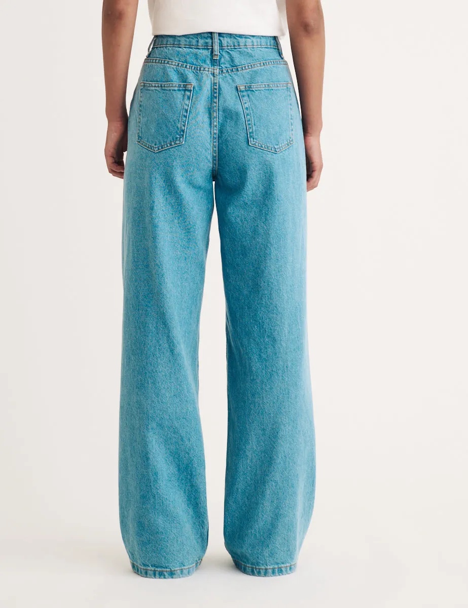 Light Wash Denim High Rise Wide Leg Jeans