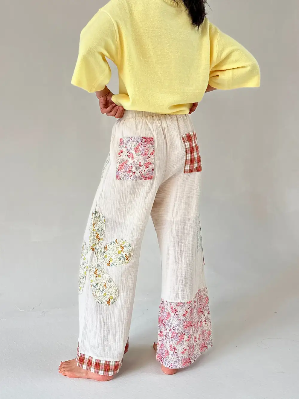Textured Patchwork Wide Leg Pants