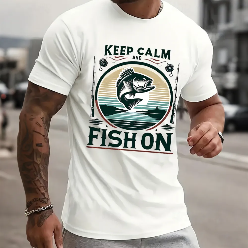 Sunrise Fishing Themed Print T-Shirts