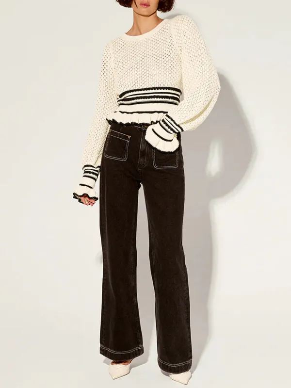 RUFFLED ROUND NECK KNIT TOP