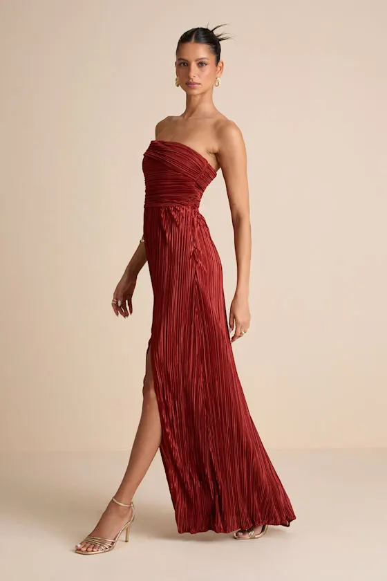 Poised Performance Fuchsia Plisse One-Shoulder Maxi Dress