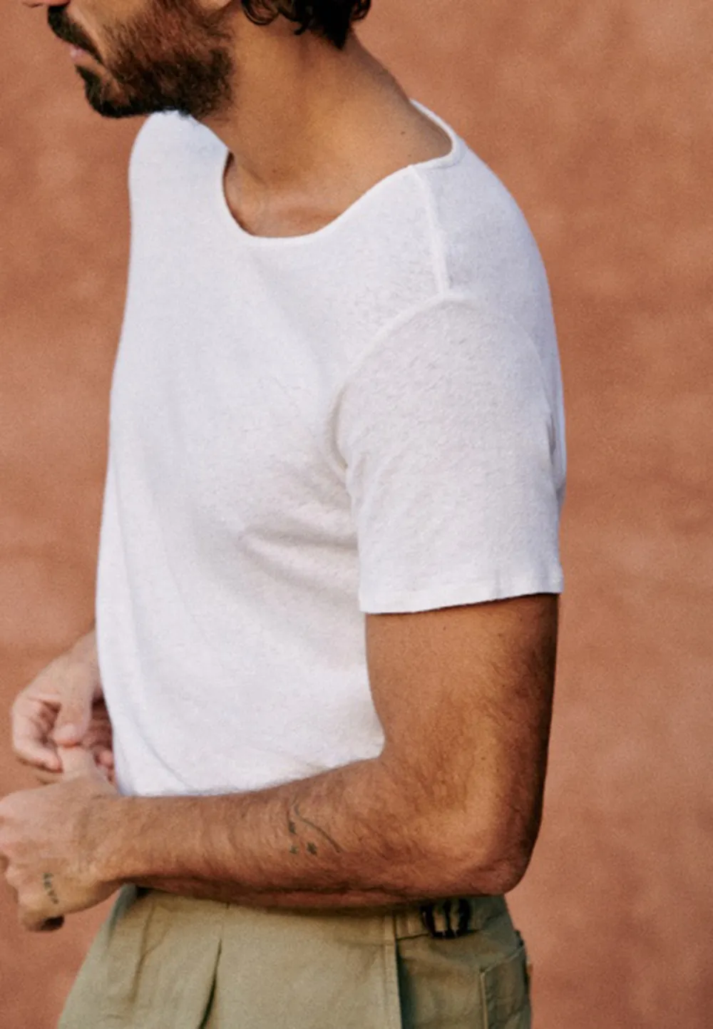 Cream Solid Cotton Crew Neck T-Shirt