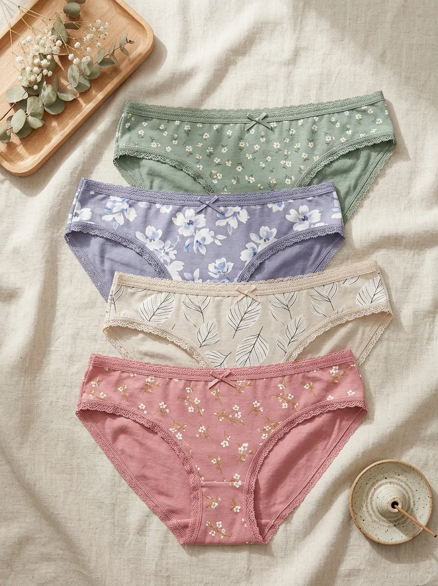 Women's Floral Leaf Pattern Printed 4-Pack Panties