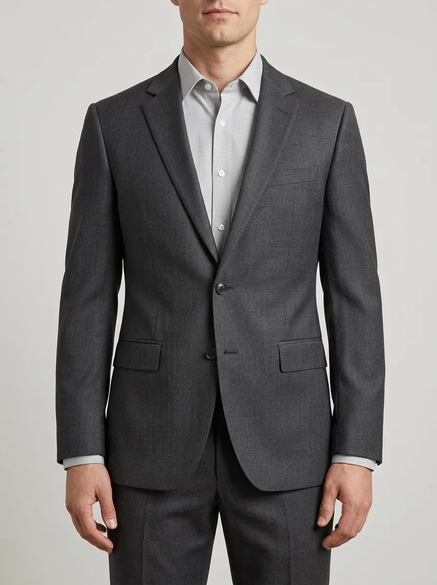 Men's Gingham-Shirt Solid Suit Jacket and Shirt Set