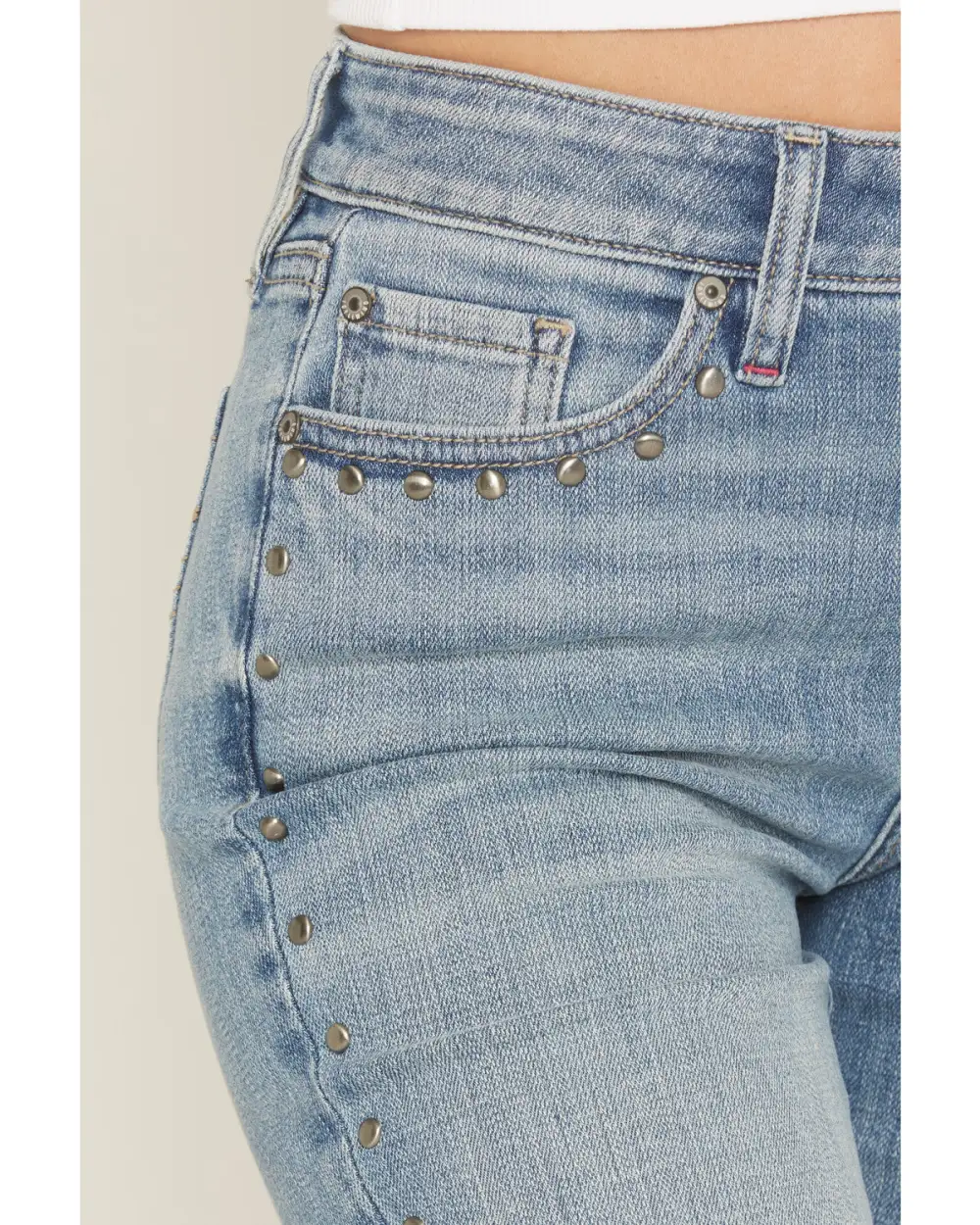 High Rise Bootcut Stretch Denim Studded Jeans