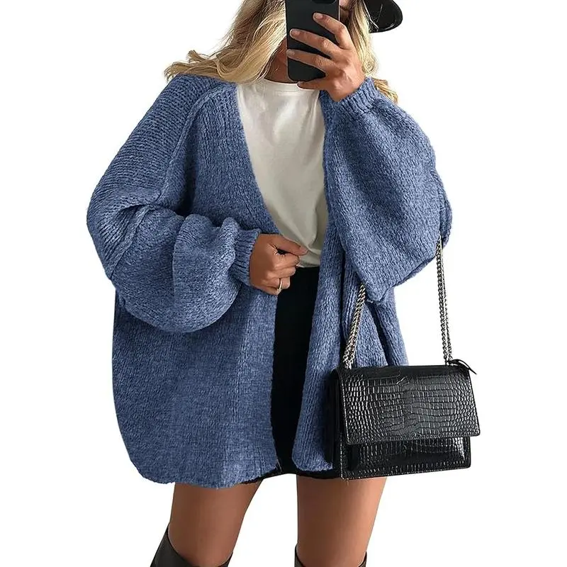 Womens Oversized Cardigan Sweaters 2025 Fall Long Lantern Sleeve Knit Open Front Lightweight Sweater Knitwear Womenswear