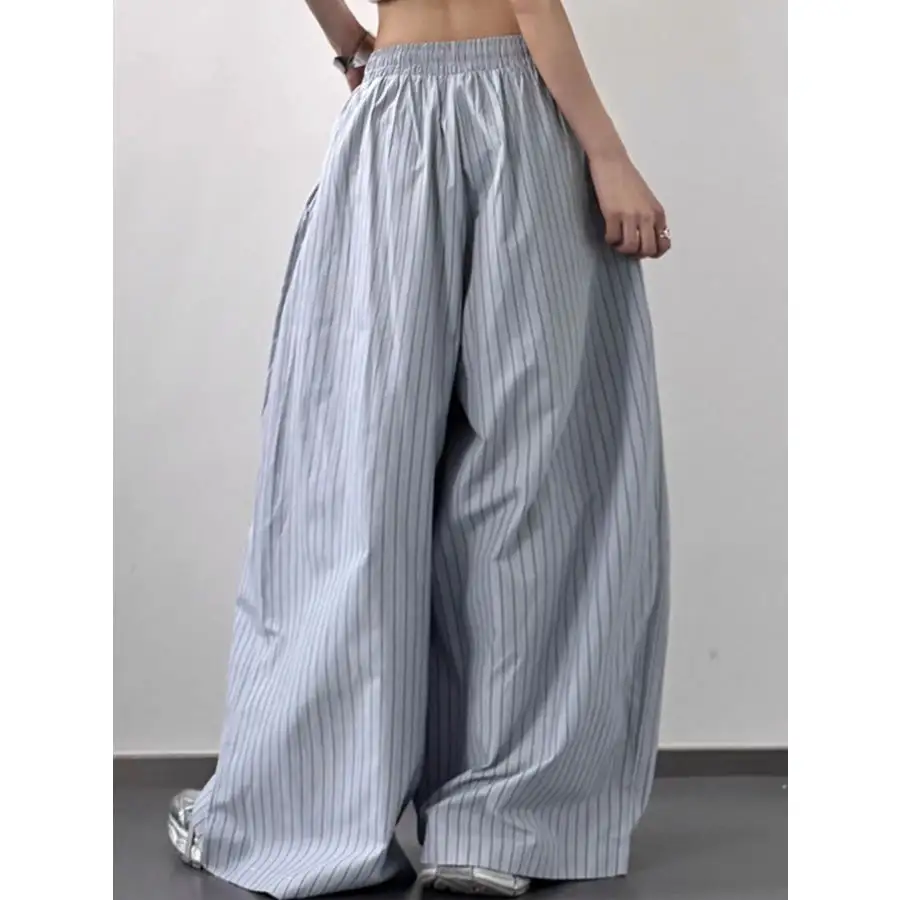 Soft Striped Wide Leg Drawstring Pants