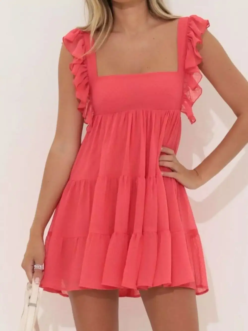 Square Neck Ruffle Tiered Dress Casual