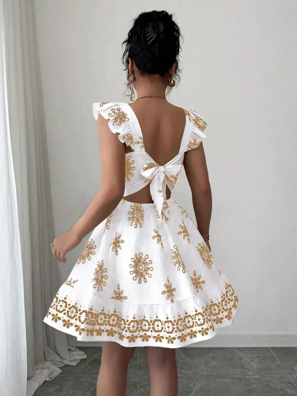 Bow Back Square Neck Mini Dress