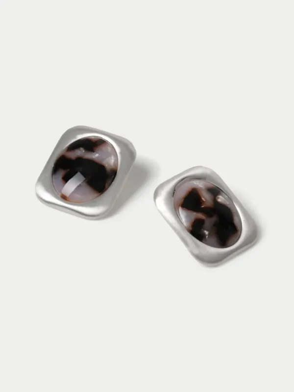 Silver Leopard Print Stud Earrings