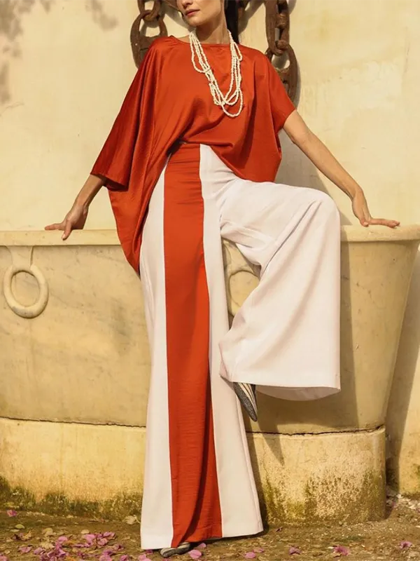 Batwing Sleeve Half Sleeve Top And Pants Set