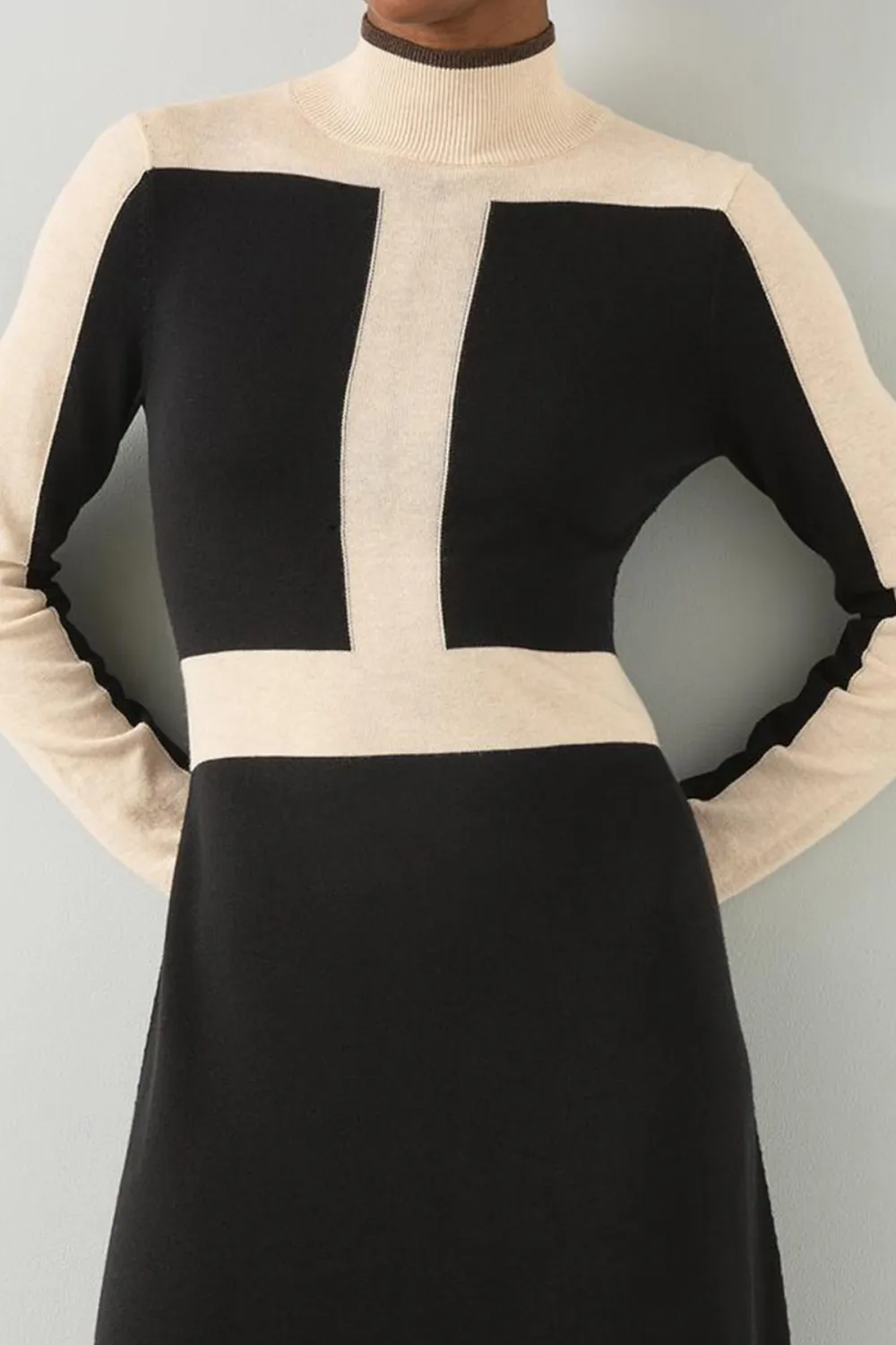 Black Color Block Knit Midi Dress